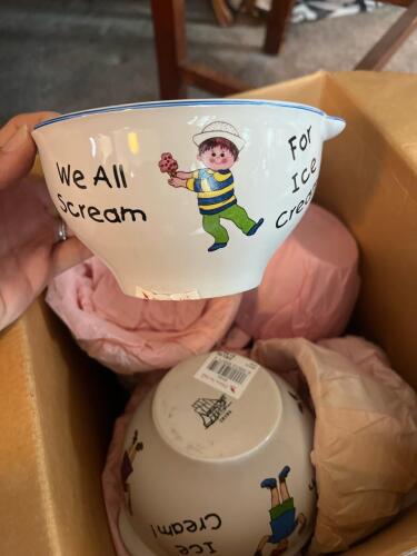 Lot of (12) Illustrated "We All Scream for Ice Cream" Ceramic Bowls