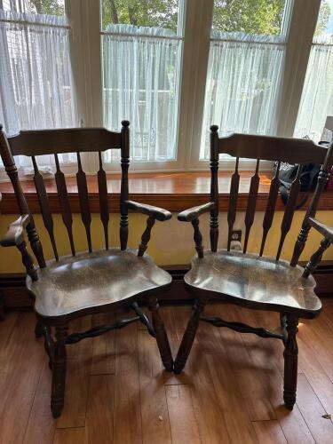 Windsor-Style Wooden Armchairs