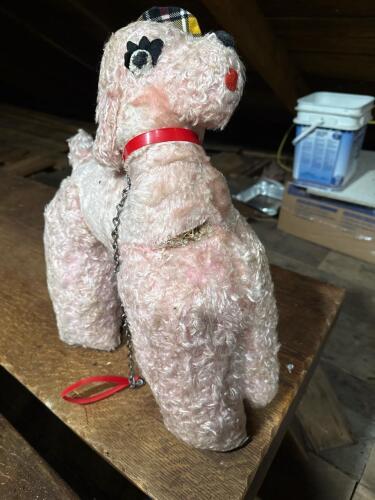 Vintage Pink Plush Poodle Pull Toy