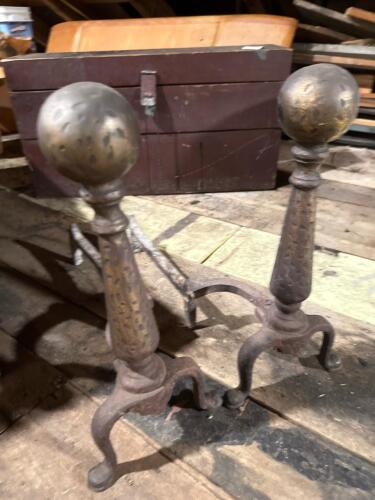 Pair of Brass Ball Top Andirons