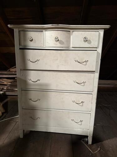 Vintage Tall Chest of Drawers with Curved Front - Chippy Painted Wood