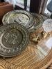 Embossed Brass Wall Plates with Brass Standsa nd Cut Glass Crystal Bowl