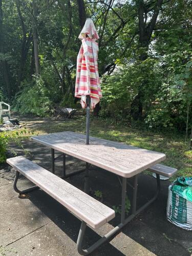 Lifetime Picnic Table with Attached Benches and Umbrella