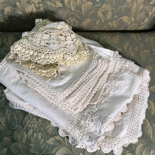 Handmade Crochet Lace and Assorted Embroidered Linen Lot