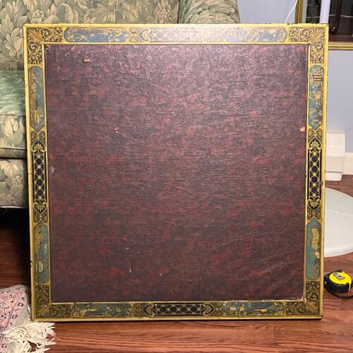 Vintage Square Folding Card Table with Floral Motif Border