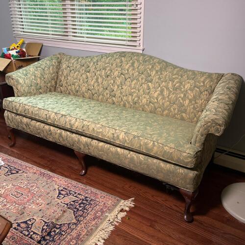 Floral Upholstered Rolled Arm Sofa With Cabriole Legs