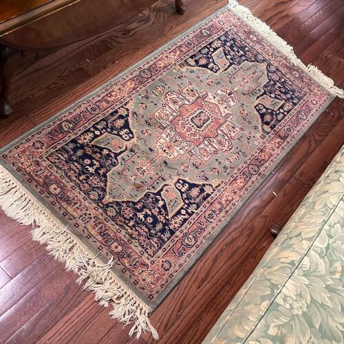 Vintage Wool Rug With Oriental Design