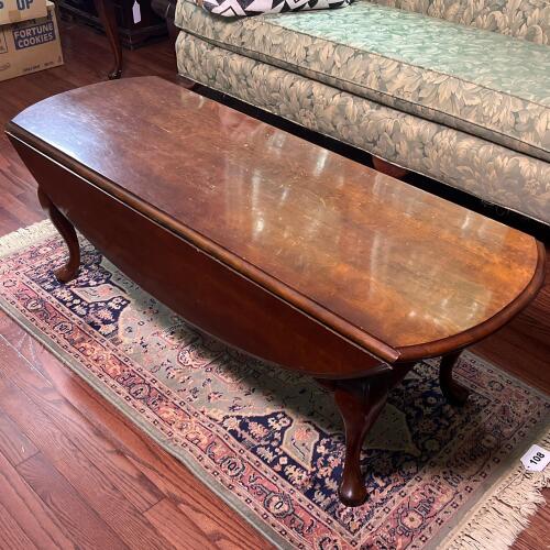 Oval Drop Leaf Wooden Coffee Table With Cabriole Legs