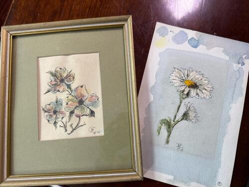 8"x9" and 6"x9" Pair of Botanical Watercolor and Ink Flower Studies