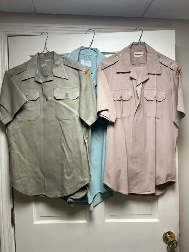 Pair of U.S. Army Ranger Uniform Short Sleeve Shirts and Green Dress Shirt