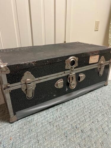 Vintage Military Metal Footlocker Trunk