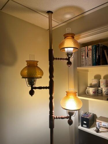 Amber Glass Pole Tension Lamp with Three Lights