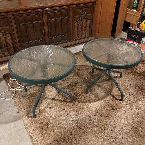 Pair of Round Glass Top Patio Tables