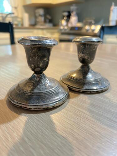 Pair Hunt Silver Reinforced Sterling Candlesticks