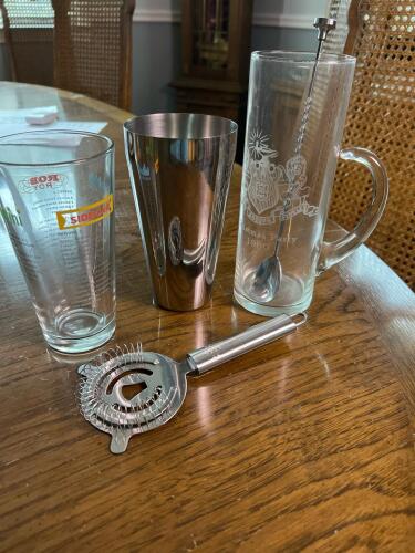 Vintage Bartender Mixing Glass Set, Glass & Steel