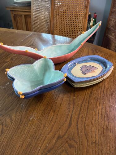 Signed Pottery Bowls and and Glazed Pottery Trays