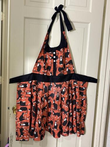 Vintage Cat Print Apron with Black Trim