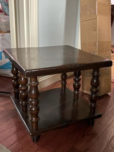 Vintage Dark Wood Two-Tier End Table