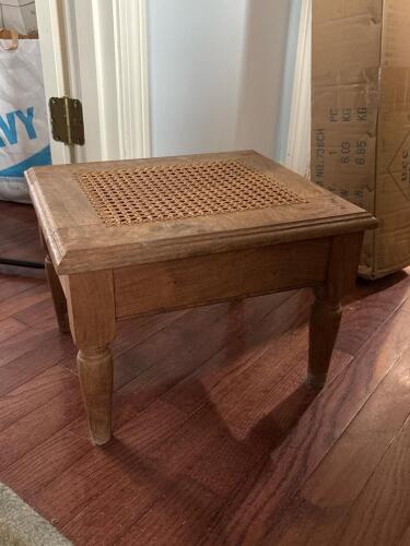 Vintage Wooden Stool with Cane Top