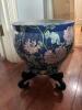 Chinese Blue Floral Fish Bowl Planter with Stand "Chipped" - 4