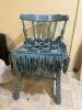 Blue Painted Wooden Chair with Fringe Cushion
