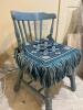 Blue Painted Wooden Chair with Fringe Cushion - 2