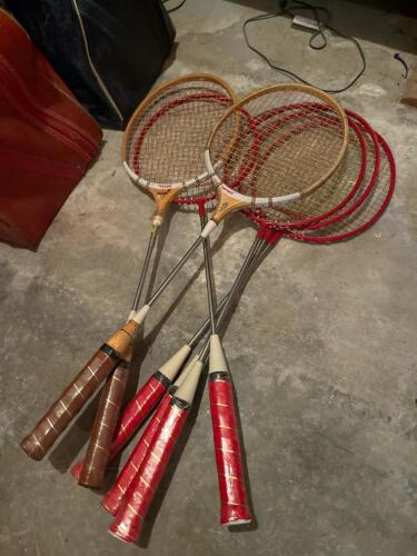 Six Vintage Sport Chrome Steel Badminton Rackets