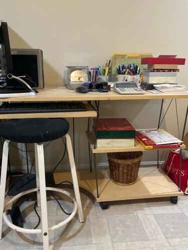 Computer Desk with Variety of Office Items