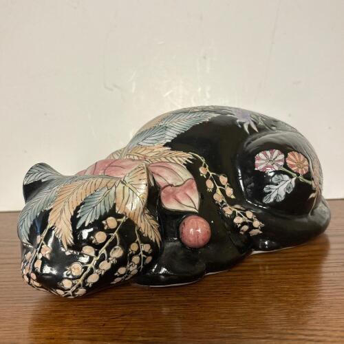 Floral Ceramic Sleeping Cat Figurine