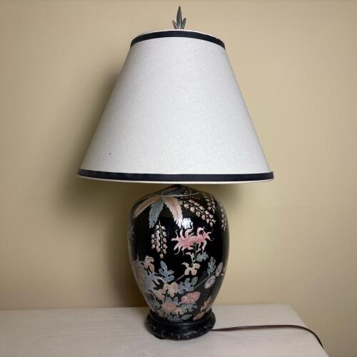 Floral Black Ceramic Table Lamp