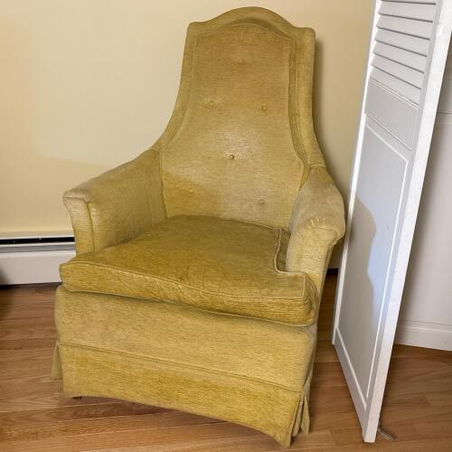 Vintage High Back Yellow Upholstered Armchair