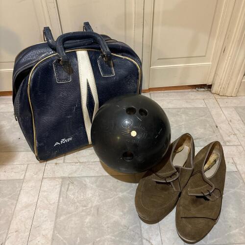 Vintage Bowling Ball, AMF Bag & Bowling Shoes