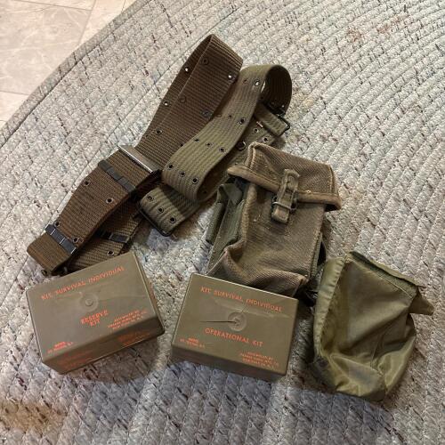 Vintage Military Survival Individual Kits with Web Belt