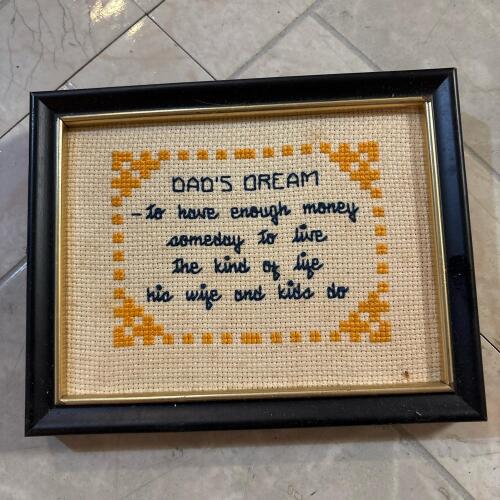 Framed "Dad's Dream" Cross Stitch Art, 7"x5"