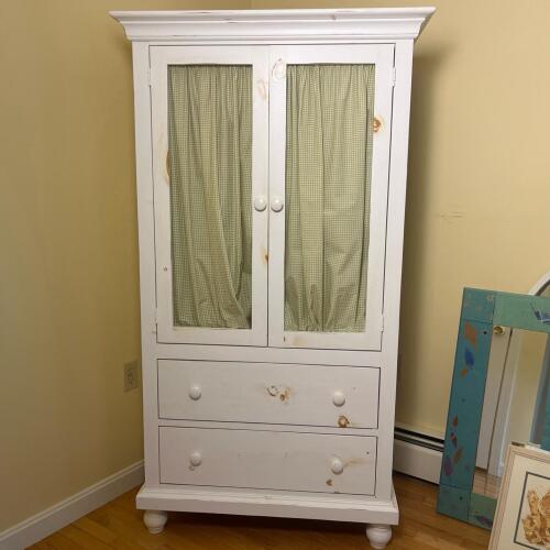 White Painted Wood Armoire with Drawers