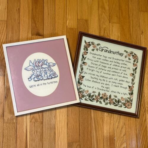 Pair Of Framed Cross Stitch Panels