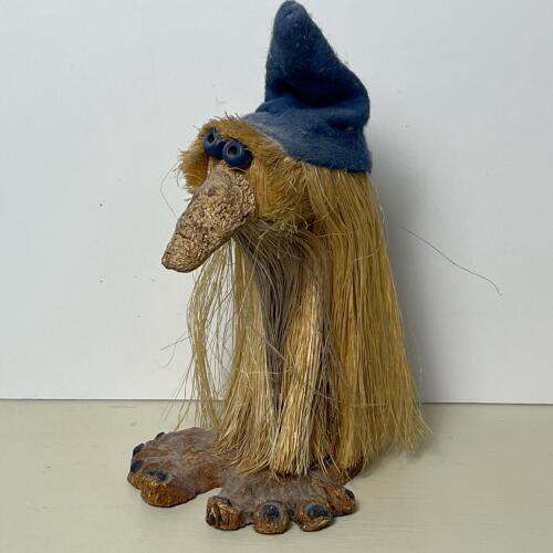 Whimsical Straw and Wood Troll Figurine