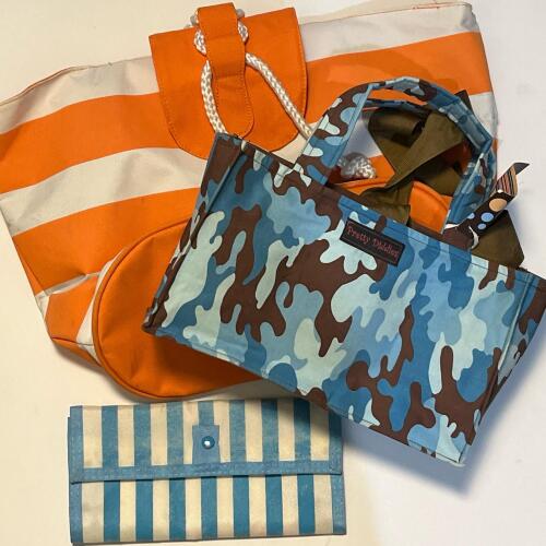 Set Of Three Bags: Pretty Diddies Camo, Orange Stripe, Blue Stripe