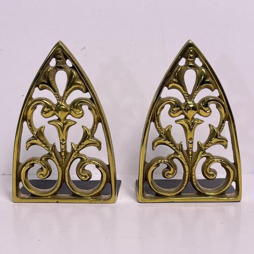 Pair Brass Filigree Bookends