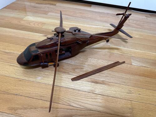 Wooden Helicopter Model with Broken Rotor Blade