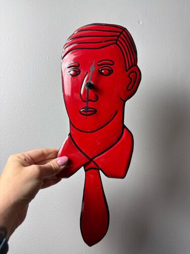 Signed Red Face Figure Wall Clock