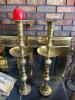 Pair Brass Engraved Tall Candle Holders