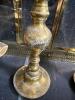 Pair Brass Engraved Tall Candle Holders - 3