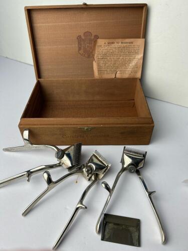 Vintage "Wide Awake" German Manual Hair Clippers In Wooden Box