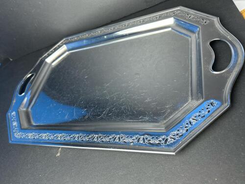 Vintage Chromium-Plated Rectangular Serving Tray with Etched Design and Cut-Out Handles