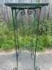 Hand-Painted Ceramic Tile Top Plant Stand W/ Metal Wrought Iron Base & Birdhouse Design - 3