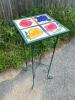 Hand-Painted Fruit Tile Top Plant Stand With Green Metal Base