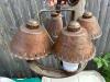 Rustic 4-Light Western Chandelier With Horseshoe Iron & Frosted Hurricane Shades
