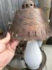 Rustic 4-Light Western Chandelier With Horseshoe Iron & Frosted Hurricane Shades - 6