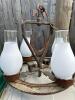 Rustic 4-Light Western Chandelier With Horseshoe Iron & Frosted Hurricane Shades - 8